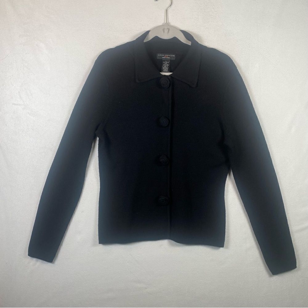 Sara Spencer Black Cardigan Wool Blend Long Sleeve Sweater Size Large